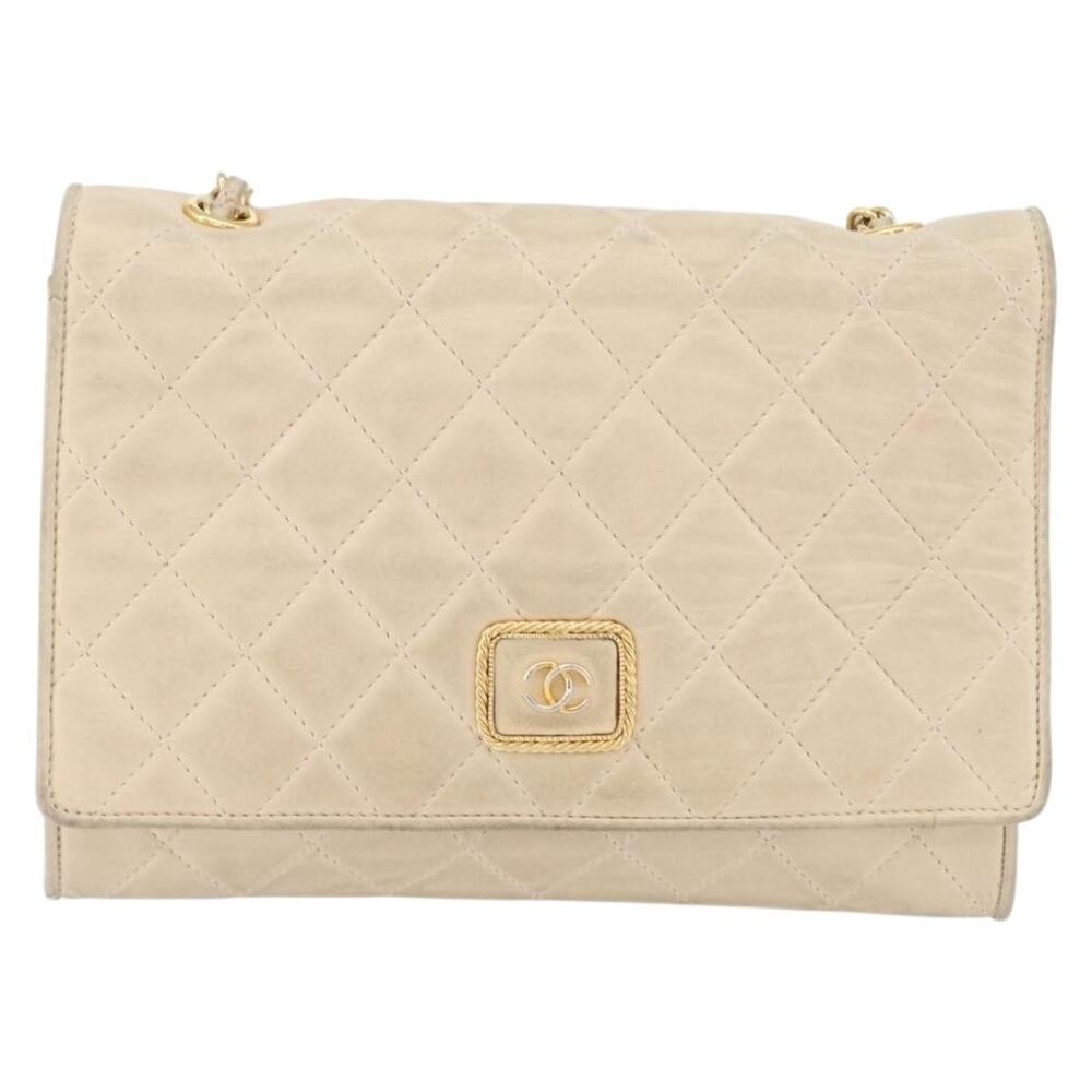 Chanel Matelasse Lambskin Chain Shoulder Bag Beige